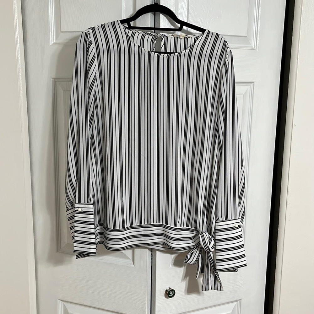 Pleione Black and White stripe blouse - Picture 1 of 6